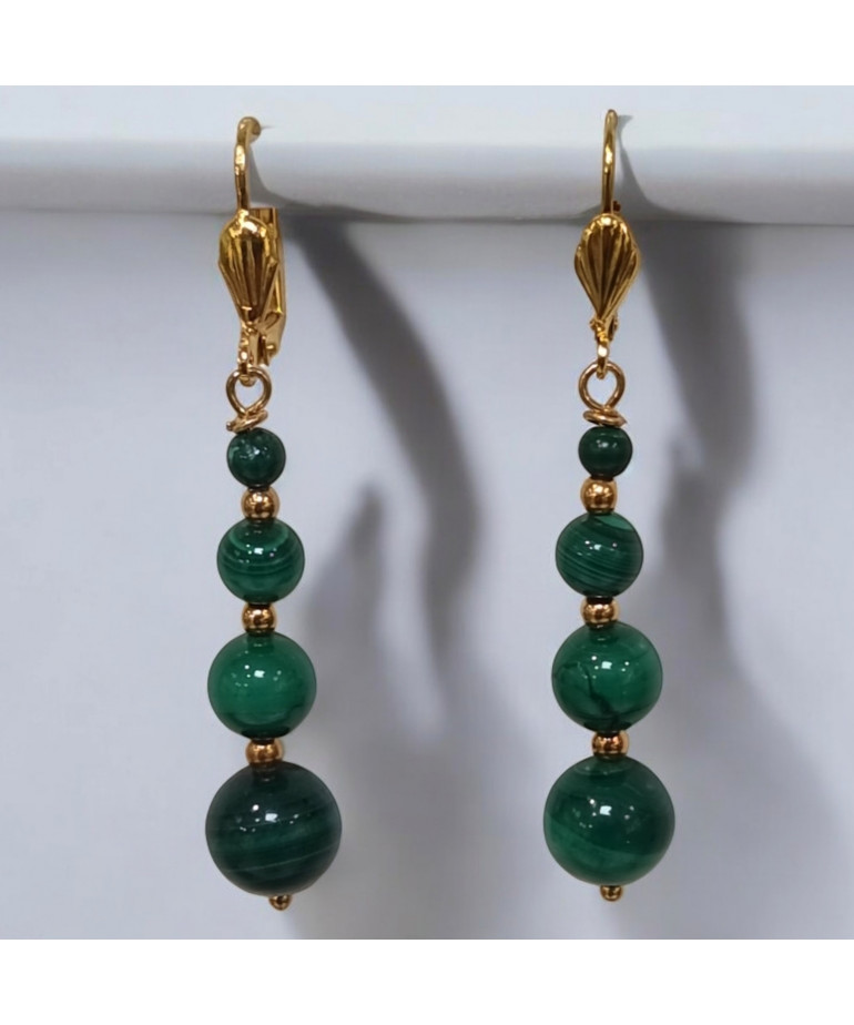 Boucles Malachite Pierres rondes plaqué or (s)