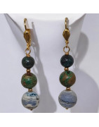 Boucles Chrysocolle et Jaspe Pierres rondes Plaqué or (s)