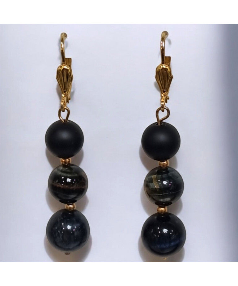 Boucles Œil de faucon et Onyx mate Plaqué or (s)