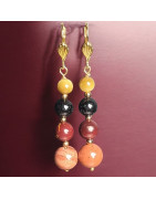 Boucles Jaspe et Œil de tigre et Onyx Pierres rondes Plaquées or (s)