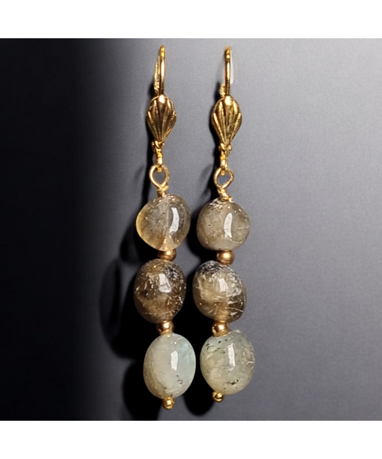 Boucles Labradorite Pierres rondes Plaquées or (s)