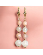 Boucles Pierre de lune blanche et rose Pierres rondes Plaquées or (s)