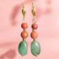 Boucles Jade Jaspe et Pierre de soleil Pierres rondes Plaquées or (s)