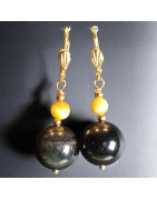 Boucles Obsidienne Œil céleste et Œil de tigre Boules Plaquées or (s)