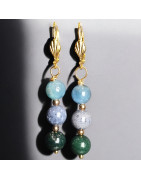 Boucles Jaspe sanguin Corail bleu et Aventurine bleue Pierres rondes Plaquées or (s)