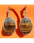 Boucles Œil de tigre Ovales serties Argent 925 (s)