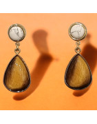 Boucles Œil de tigre et Howlite Plaquées or (s)