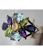 Bague Améthyste Topaze bleue Tanzanite Péridot Citrine