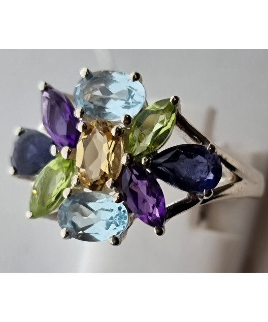 Bague Améthyste Topaze bleue Tanzanite Péridot Citrine