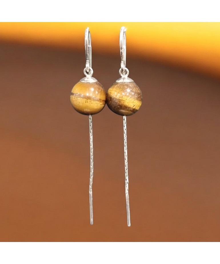 Boucles Œil de tigre Boules Argent 925 (s)
