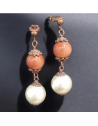 Boucles Pierre de Soleil reconstituée et Perle Fantaisie à Clips (s)