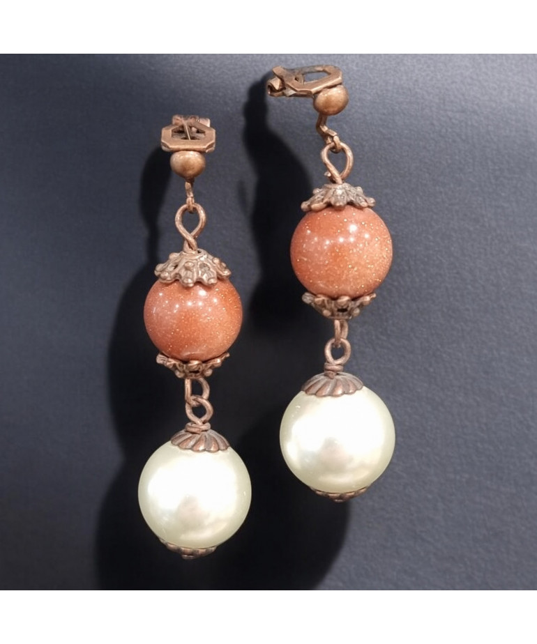 Boucles Pierre de Soleil reconstituée et Perle Fantaisie à Clips (s)