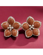 Boucles Email et Swarovski Fleur Métal argenté à Clips (s)