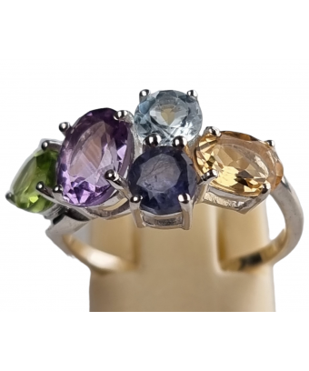 Bague péridot citrine Tanzanite aigue marine améthyste argent 925 taille 56