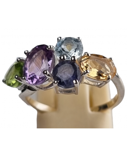 Bague péridot citrine Tanzanite aigue marine améthyste argent 925 taille 56