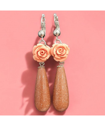 Boucles Pierre de soleil reconstituée et Bakélite Fleur Métal argenté (s)