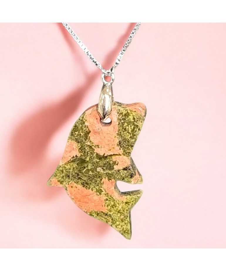 Pendentif Unakite Dauphin avec chaîne réglable (s)