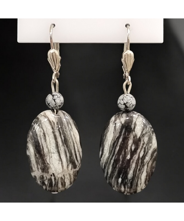 Boucles Jaspe zèbre et Obsidienne neigeuse Argent 925 (s)