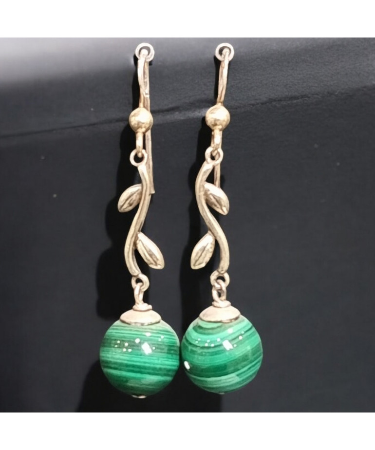 Boucles Malachite boules Argent 925 (s)