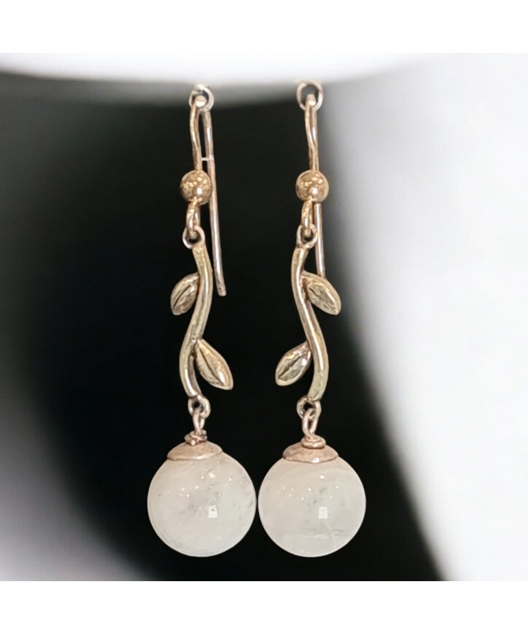 Boucles Pierre de lune boules Argent 925