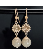 Boucles Labradorite Boules Fleurs Argent 925 (s)
