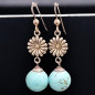 Boucles Turquoise Boules Fleurs Argent 925 (s)
