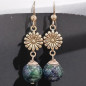 Boucles Azurite Boules Fleurs Argent 925 (s)