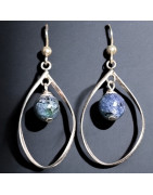 Boucles Apatite Malachite boules Argent 925