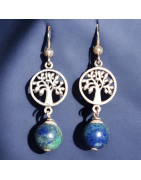 Boucles Azurite Boules Arbre de vie Argent 925 (s)