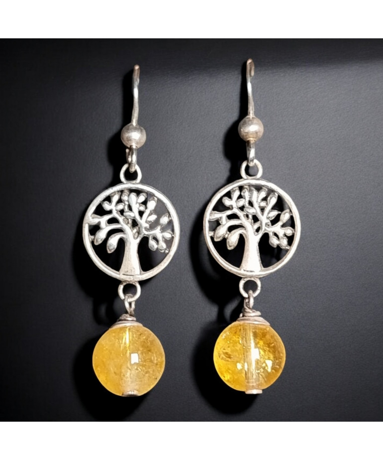 Boucles Citrine Boules Arbre de vie Argent 925 (s)