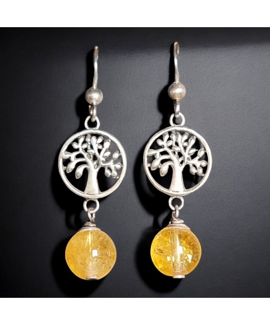 Boucles Citrine Boules Arbre de vie Argent 925 (s)