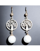 Boucles Aigue marine Boules Arbre de vie Argent 925 (s)