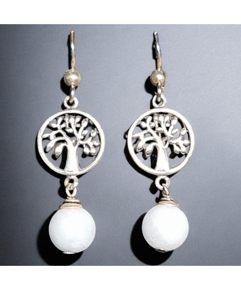 Boucles Aigue marine Boules Arbre de vie Argent 925 (s)