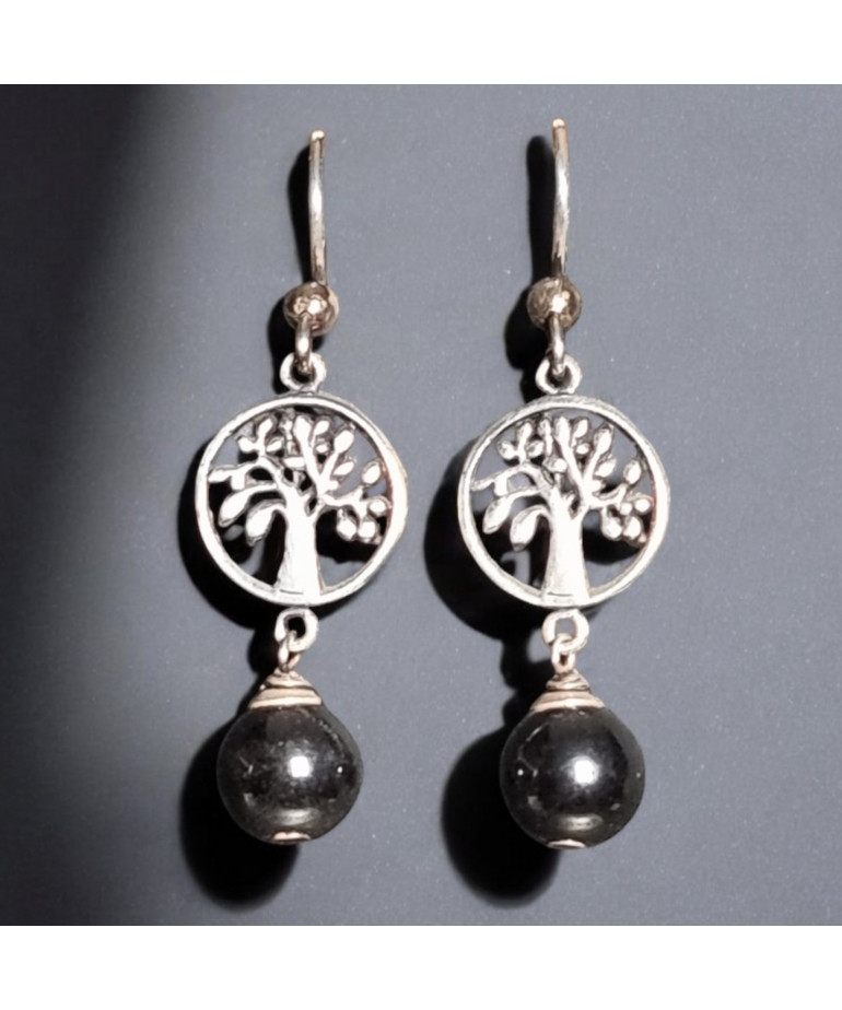 Boucles Hématite Boules Arbre de vie Argent 925 (s)