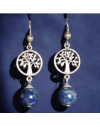 Boucles Lapis-lazuli Boules Arbre de vie Argent 925 (s)