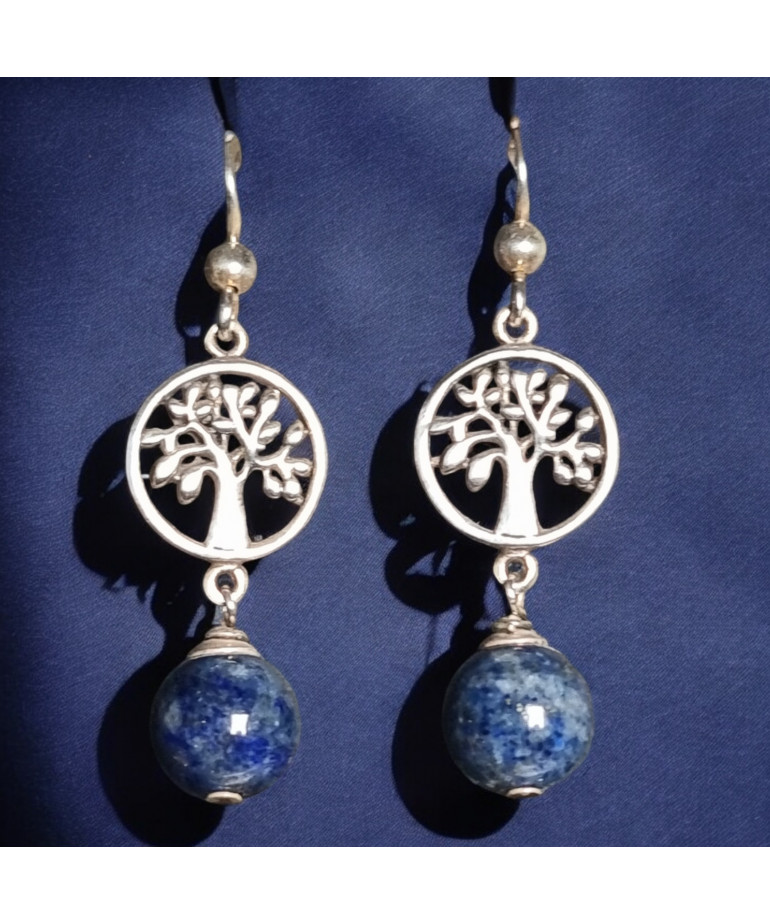 Boucles Lapis-lazuli Boules Arbre de vie Argent 925 (s)