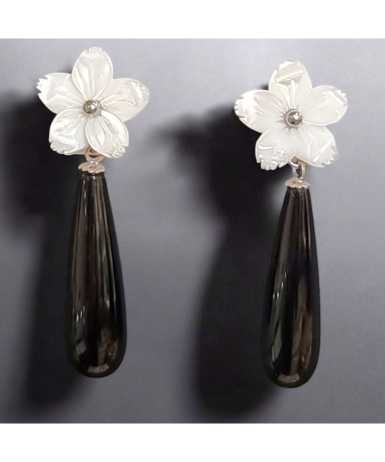 Boucles Onyx et Nacre Argent 925 (s)