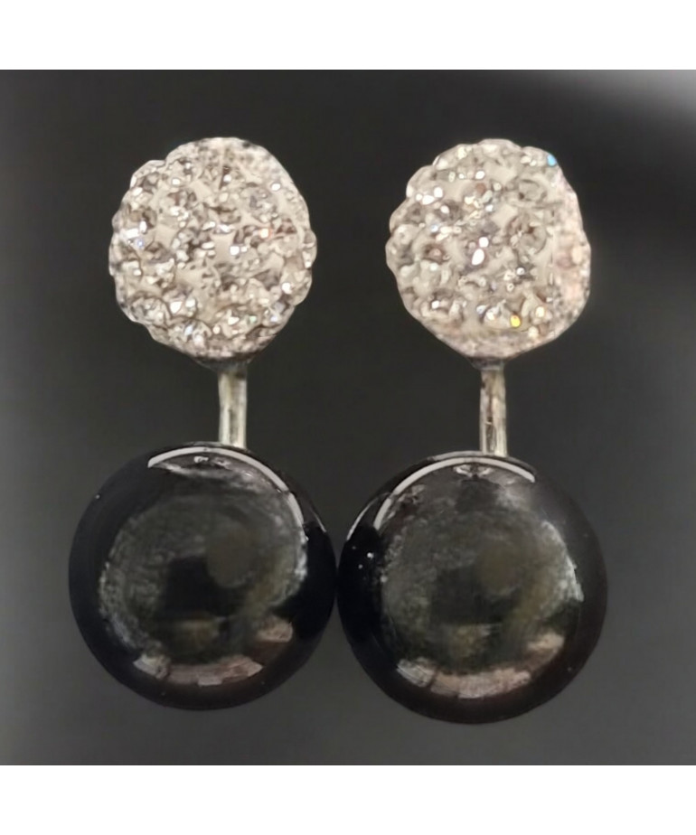 Boucles Onyx et Swarovsky Boules (s)