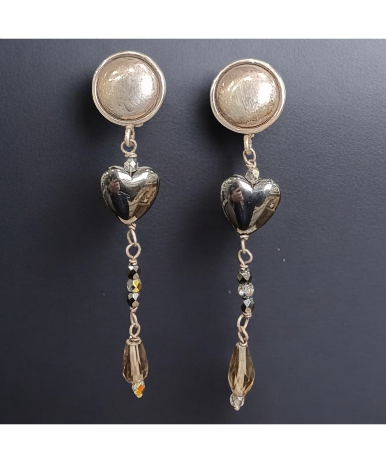 Boucles Hématite Cœurs à Clips Argent 925 (s)