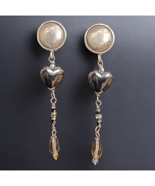 Boucles Hématite Cœurs à Clips Argent 925 (s)