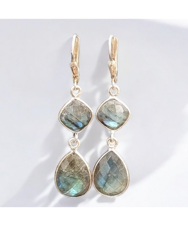 Boucles Labradorite Gouttes et Triangles Argent 925 (s)