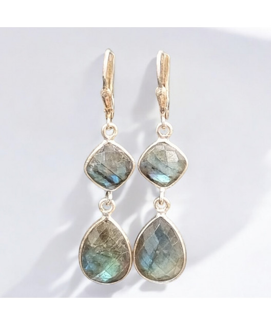 Boucles Labradorite Gouttes et Triangles Argent 925 (s)