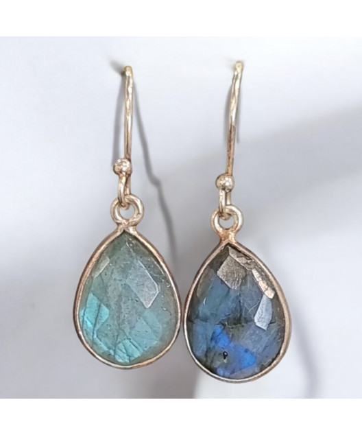 Boucles Labradorite Ovales Facettées Argent 925 (s)