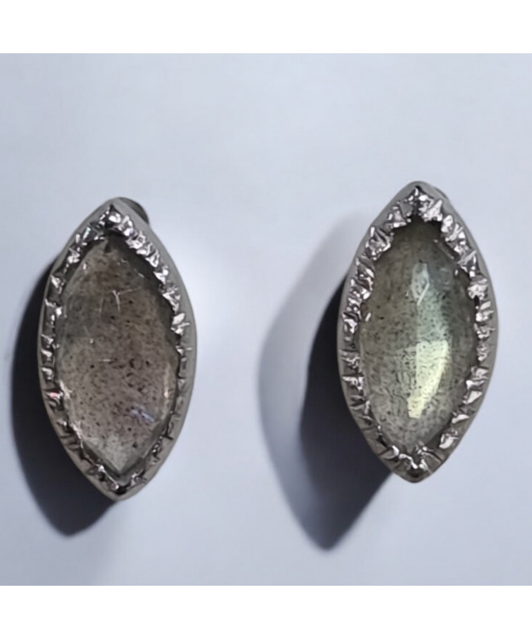 Boucles Labradorite "navette" Argent 925 (s)