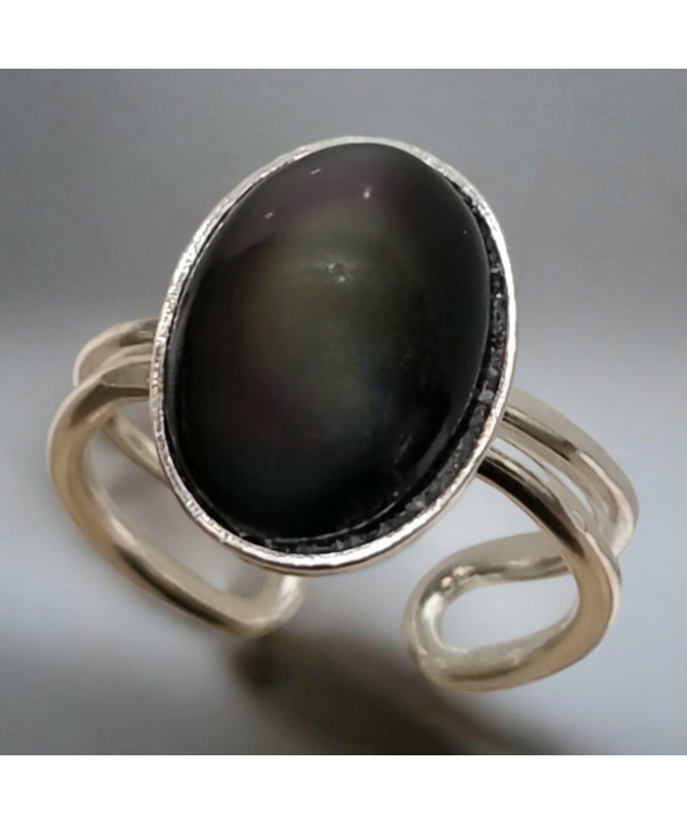 Bague Obsidienne Œil céleste Réglable 52+ Argent 925 (s)