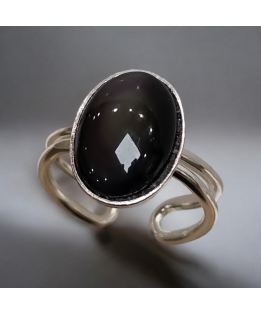 Bague Obsidienne Œil céleste Réglable 52+ Argent 925 (s)