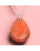 Pendentif Cornaline Goutte sur Chaîne acier (s)