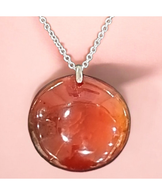 Pendentif Cornaline Rond sur Chaîne acier (s)