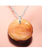 Pendentif Agate de feu Rond sur Chaîne acier (s)