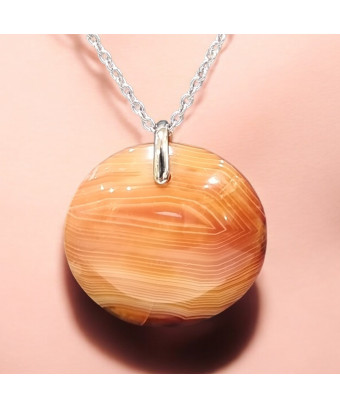 Pendentif Agate de feu Rond sur Chaîne acier (s)